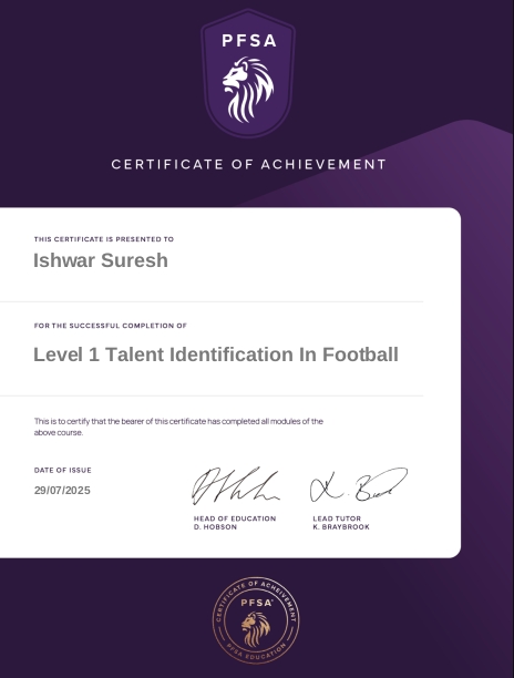 PFSA Level 1 Talent Identification in Football